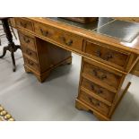 20th cent. Yew double pedestal desk.