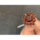 The Lady Lowry Jewellery Collection: Dress jewellery. Garnet cluster ring central ruby cut