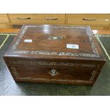 19th cent. Rosewood sewing box inlaid with mother of pearl.