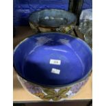 Royal Doulton: Lambeth bowl, blue glaze decorated with fruit and leaves. Impressed to base with W.T.