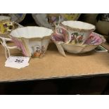 Helena Wolfson: Scallop edged cabinet cup and saucer decorated pink floral panels, alternated panels