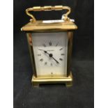 Clocks: 20th cent. 8 day Bayard brass carriage clock, white enamelled face with Roman numerals,