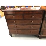 19th cent. Mahogany two over three oak beaded drawer chest on turned supports. 50ins. x 46½ins. x