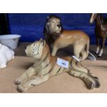 Ceramics: 20th cent. Midwinter animals, mark under glaze, Lion, 6ins. Tiger, 4ins.