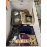 Coins: Crowns in presentation cases (20+), Coronation Jubilee £5, pin badges and Churchill Crown.