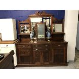 Edwardian mahogany chiffonier, four drawers with brass handles, over three cupboards, gallery of