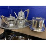 19th cent. Silver plate tea set including both a teapot and hot water pot with antler handles,