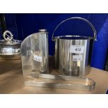 Art and Design: Arne Jacobsen stainless steel ice bucket and tongs, plus Chris Middleton hip flask