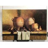 20th cent. Art Composition: Still life 'Comfit with fruit' hand painted extended image, laminated