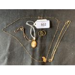 Jewellery: Yellow metal cameo, bracelet, earrings etc. All test 9ct. 7g. inc.