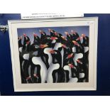 Soeprey: On linen Batik 'Emperor Penguins', signed on rear. Framed and glazed 27ins. x 22½ins.