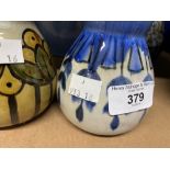 Royal Doulton: Lambeth blue/cream gourd vase, No 8006 and a cream gourd vase, decorated with