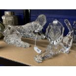 Crystal and Glass: Lenox crystal big cats including lion, tiger and wild cat plus crystal plaque