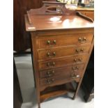 Late 19th early 20th cent. inlaid mahogany 5 drawer music cabinet with galleried top.