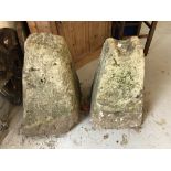 Stonework: Limestone saddle stone bases approx. 27ins high. A pair. A/F.