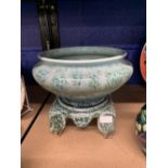20th cent. Ceramics: Ruskin Pottery green chinoiserie bowl, impressed oval mark 1906, with