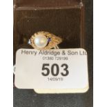 Gold Jewellery: 14ct. yellow gold (tested) pearl and small sapphire ring. 3.2gms.