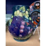 Moorcroft c1987. Finches and fruit jug, initials William Moorcroft to base. Height 5½ins. Star crack