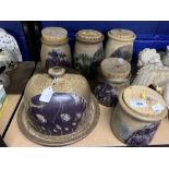 20th cent. Studio pottery: Set of graduated storage jars with cork covers, circular cheese dome, all