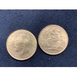 Gold Coins: George V half sovereigns. 1914 x 2.