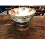 19th cent. Royal Doulton rose bowl on hardwood stand. Dia. 15ins.