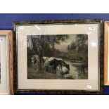 Joseph Dixon Clark, Oil on board 'Milkmaid and Cows at Dusk' signed lower left. 14¾ins. x 10¾ins.