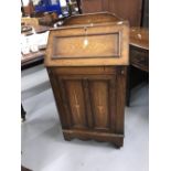 20th cent. Walnut drop front bureau, single door cupboard, and inlaid decoration. 21½ins. x 41ins. x