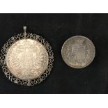 Coins/Jewellery: Mother Teresa thaler and Victorian florin 1878.