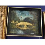 George R. Deakins 1911 - 1982. Oil on board. The Bridge, framed. 11½ins. x 9¾ins.