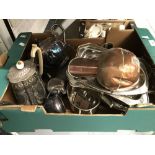 20th cent. Platedware: Britannia metal tea set, coffee pot, serving dishes, etc.