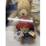 Toys: Gund Pooh Bear soft toy and Eden Paddington Bear with all labels. Plus a dark blue U.S. Bear.