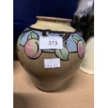 Royal Doulton: Lambeth bulbous vase, brown ground with border of apples and leaves on a blue ground,