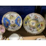 Meissen: Cabinet plates 8¼ins, diameter, blue and yellow - a pair.