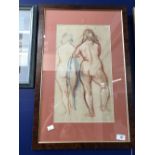 English School in the style of Harold Hope Read. Pastel drawing of two naked ladies. No signature.