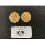 Gold Coins: 1894 and 1906 half sovereigns. (2).