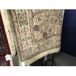 @21st cent. Carpet: Keshan, green ground with blues, reds, and ivory. Three borders. 2.3m. x 1.6m.