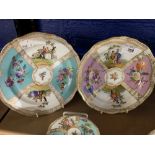 Meissen: Cabinet plates 8¼ins, diameter, turquoise & lilac - a pair.