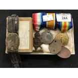 World War One: WWI 14-15 trio, dog tags, bracelet and wound strip to Driver Norman Gray Royal