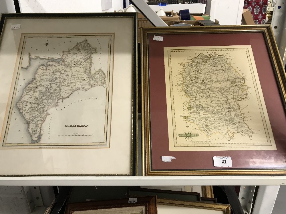 Maps: 19th cent. John Cary map of Wiltshire. 11ins. x 9ins. Plus R. Creighton map of Cumberland.