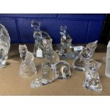 Crystal and Glass: 9 cat figurines in various posts, Lenox crystal and others.