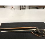 Edged Weapons: George V dress sword with acid etched blade and leather scabbard. Made by Fenton