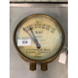 Railwayania: Southern Railway Salter Duplex pressure gauge, brass cased, showing 0-150lbs per square