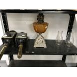Transport: Early 20th cent. carriage lamps - a pair plus a late 19th cent, oil lamp. (3).