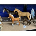 Beswick: Palomino Race Horse, gloss finish, Bois Roussel, gloss finish, Royal Doulton Foal, standing