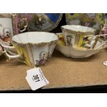 Helena Wolfson: Scallop edged cabinet cup and saucer decorated yellow floral panels, alternate