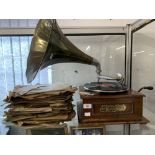 Early 20th cent. 'The Steelhouse' gramophone with brass trumpet, replacement needles and