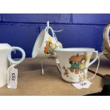 Shelley c1920-30: Art deco Regent pattern Mabel Lucie Attwell child's teaware. Fairy Town little man