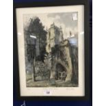 20th cent. Andrew Smith etching, colour tint. 'Shadow across Stone' 1/25 signed margin, pencil A