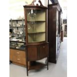 Edwardian Regency revival mahogany 2 tier corner cabinet, top section with glazed serpentine