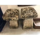 Stonework: Limestone saddle stone bases and square tops. The tops are 16ins square and standing at